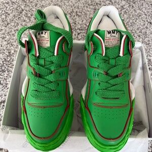 Maison Mihara Yasuhiro Mens Green Leather Parker Chunky Sole Low Top Sneakers